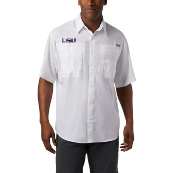 Columbia Muške Košulje - Collegiate PFG Tamiami Short Sleeve - LSU Bijele | GDSM-65412